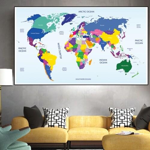 225*150 Cm The Map of The World Non-woven Canvas Painting Art Posters Wall Hanging Decor Living Room Home Decoration