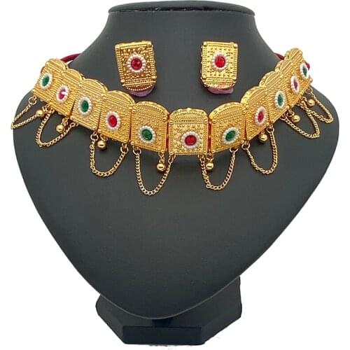 24k fashion Dubai Jewelry Sets for Women Indian Earring Ethiopia Party Rope African Girls Wedding gifts Brides Habesha Necklace