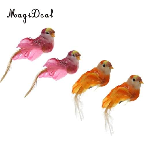 4Pcs Realistic Little Bird Ornament Artificial Feather Animal Decor Clips