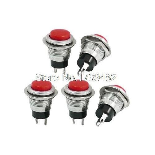 5pcs Momentary 12mm Mounting SPST Red Button Switch AC125V 6A 250V 3A