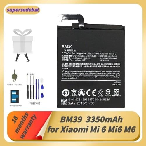 Supersedebat BM39 Rechargeable Batteries for Mi 6 Battery Accessories for Mobile Phones Bateria for Xiaomi Mi 6 Mi6 M6 Batterie