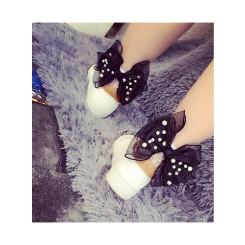 Fashion Big Pearl Dotted Chiffon Bow Shoes Decoration White/Black Mesh Shoes Accessories For Sneakers/High Heel Wholesale Price