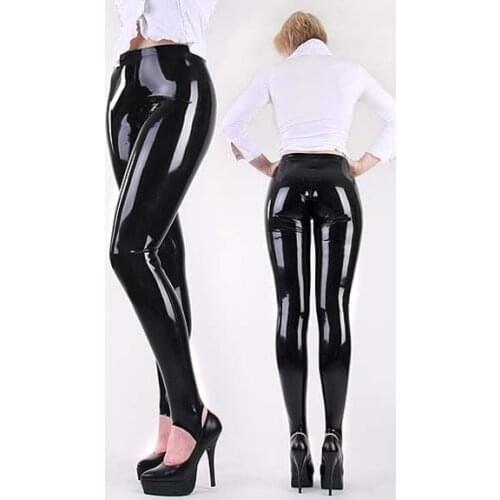 Free shipping womens plus size sexy black wet look leather pvc pants leggings M-2XL