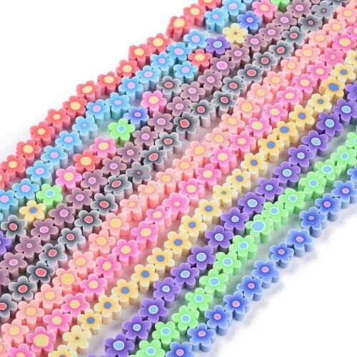 5 Strand Handmade Flower Polymer Clay Beads 9.6mm Colorful Loose Spacer Beads for Jewelry Making Bracelet DIY Accessories