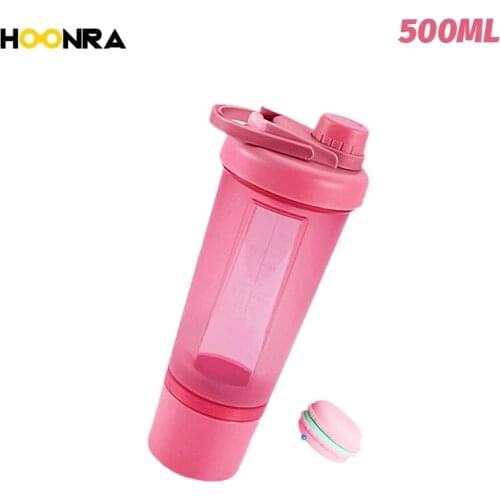 HOONRA 500ML Protein Powder Shaker Bottle Leak-proof Fitness Mixing Protein Water Bottle Portable Milkshake Sports Bottle