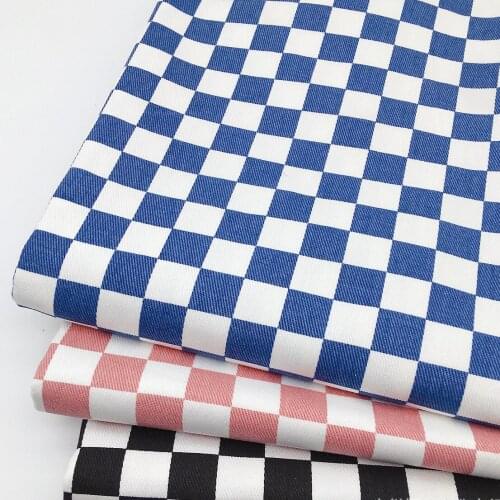 Black White Plaid Check Cotton Printed Jeans Fabric Fashion Denim Thick Tissu Sewing Dress Coat Handcrafts 100X150cm Tela