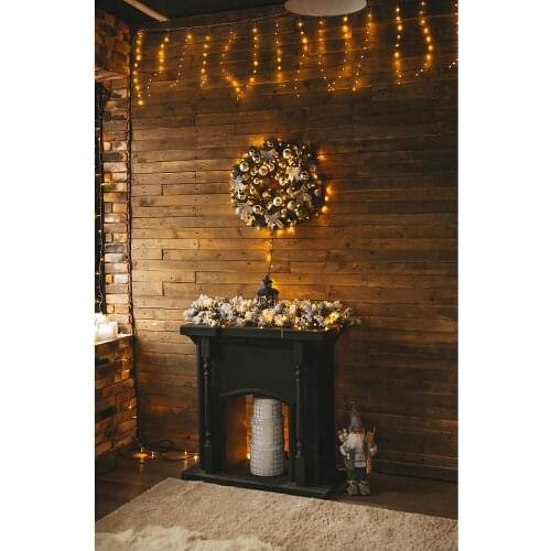 Garland Fireplace Wooden Wall Christmas Photography Background Vinyl Backdrop for Children Baby Home Party Photocall Fond Photo