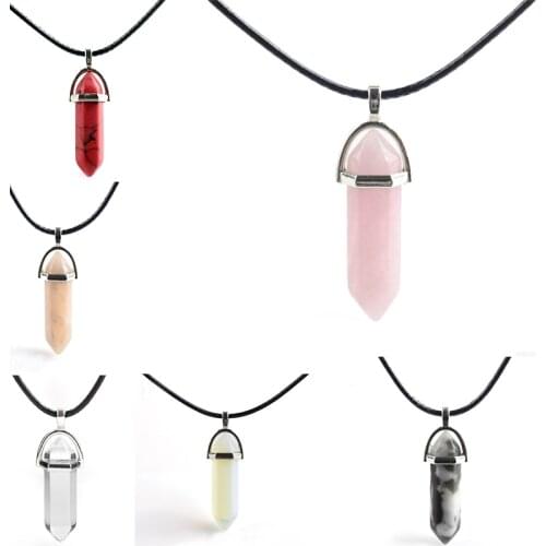 Hot Hexagonal Column Natural Crystal Tiger Eye Turquoises Choker Amethyste Stone Pendant Chains Necklace For Women Jewelry