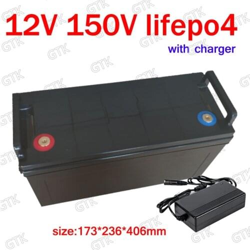 GTK waterproof Lifepo4 12V 150AH lithium battery BMS 12.8V for 1200W travel trailer motorhome Boat RV Solar Energy +10A Charger