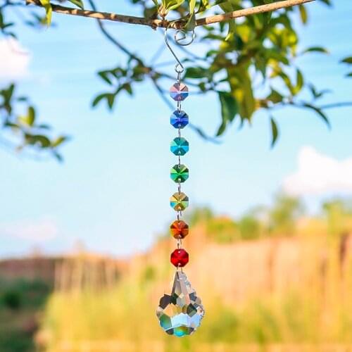 H&D Chakra Octagon Beads 50mm Crystal Lily Suncatcher Pendant Wedding Home Ornament Christmas Tree Garland Rainbow Maker Decor