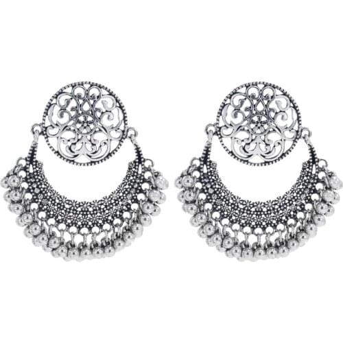 Indian Gypsy Jhumka Drop Earrings Gold Silver-color Beaded Tassel Statement Oxidized Jewelry Afghan Nepal Turkish Ethnic Jewellr