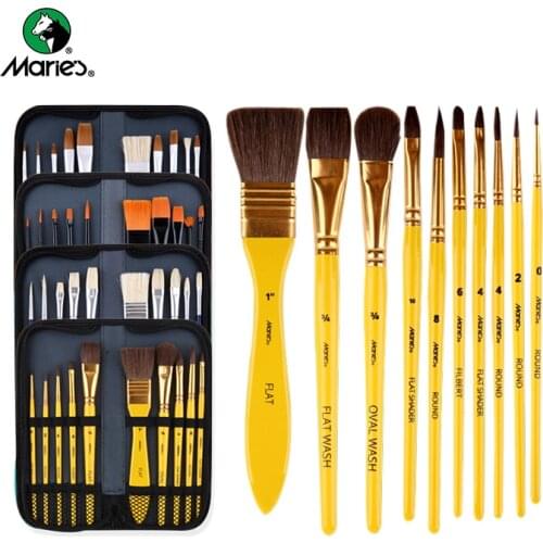 Maries Paint Brush Set 10 Pieces Pens Watercolor Oils Acrylic Gouache Painting Art Set Student Artist Suplies