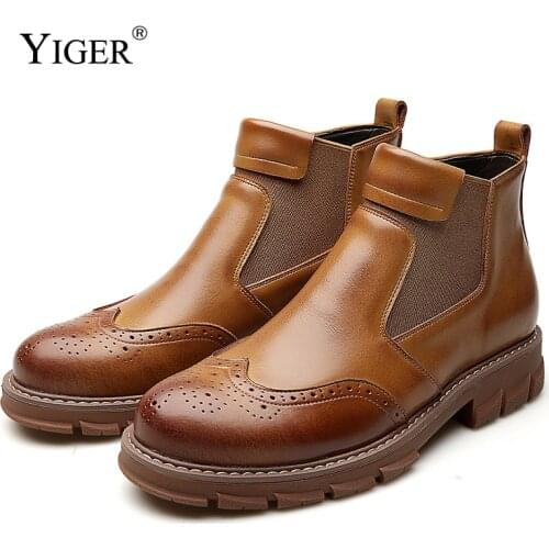 YIGER New Men boots Chelsea Winter Ankle Boots Genuine Leather Slip-on Man Desert Boots Plush fur warm Men martins shoes 0202a