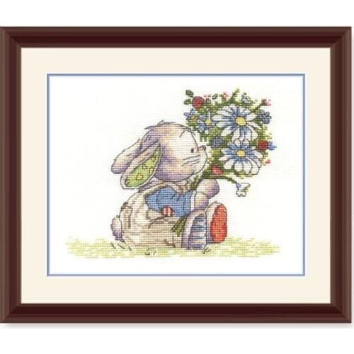 Hand-embroidered Hanging Painting Cross Stitch Kit Precision Printing XT20 Cute Cartoon Flower Bunny Childrens Bedroom