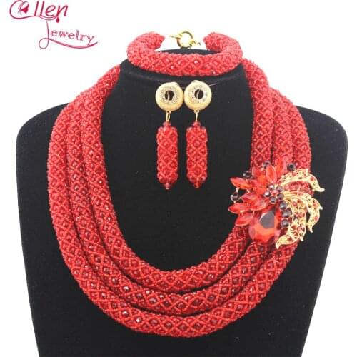 Nigerian Wedding Luxury Bridal Jewelry Set African Beads Jewelry Set Handmade statement Necklace Set Bracelet Earrings N0007
