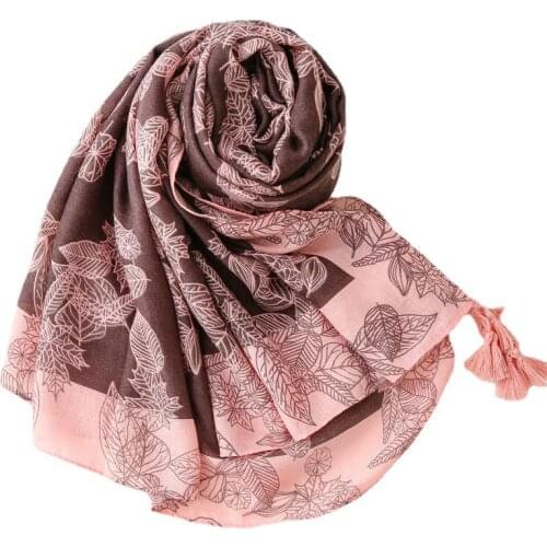 2021 Newest Vintage Leaf Print Tassel Scarf Shawls Women Trendy Leaves Pattern Hijab Wrap 3 Color