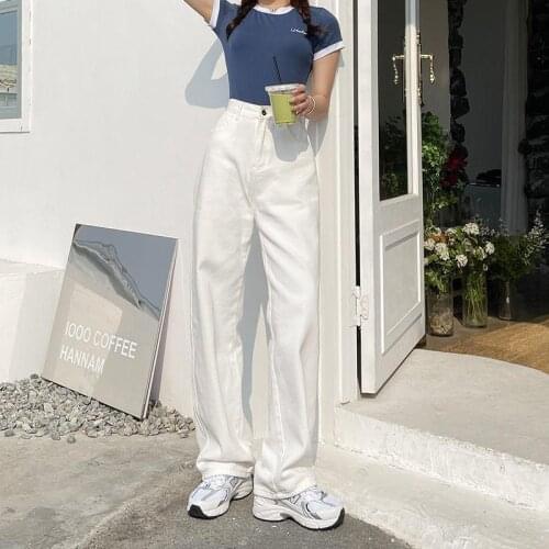 2021 Spring & Autumn New Simple White Jeans Loose Plus Size Casual High Waist Thin All-match Women Wide Leg Pants Free Shipping