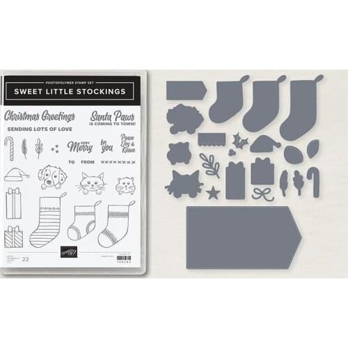 New Christmas SWEET LITTLE STOCKINGS Clear Stamps or Metal Cutting Dies Sets for DIY Craft Making Greeting Card Scrapbooking