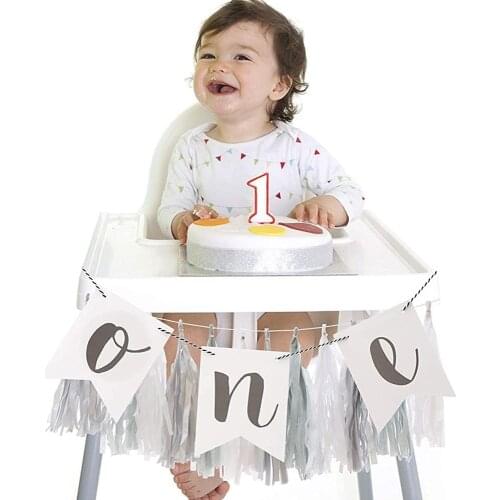 ONE First Baby Birthday Banner Tassel Garland Set-Baby 1st Birthday Party Decoration-Gray and White