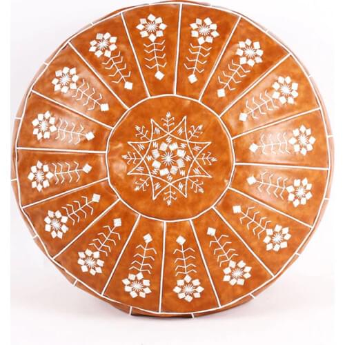 Nordic Style Moroccan Artificial Leather Pouf Craft Mandala Embroidery Ottoman Footstool Round Unstuffed Cushion