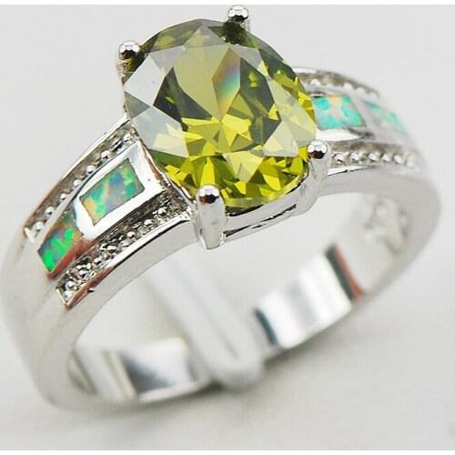 Peridot White Fire Opal 925 Sterling Silver Woman Ring Size 6 7 9 10 R1165 Fashion