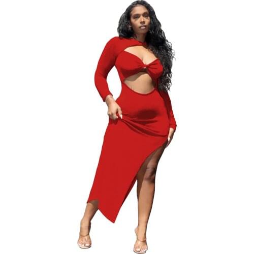 Women Sexy V-Neck Dress Solid Neon Color Hollow Out Long Sleeve Skinny Maxi Dress Female Fashion Vacation Clothes Vestidos