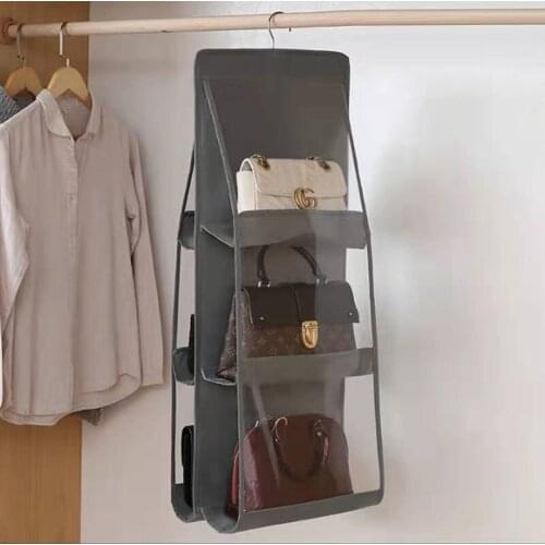 Transparent Storage Bag for Handbag 6 Pocket Hanging Bag Organizer Door Wall Sundries Pouch Wardrobe Closet Shoes Organizer Dorm