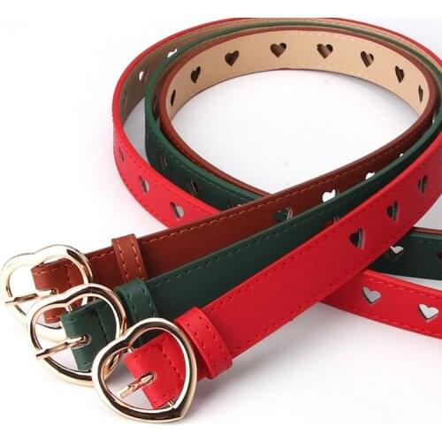 Faux Leather Belt Cute Peach Heart Buckle Belts for Girls Solid Waistband Love Heart Eyelet Grommet Waist Belt
