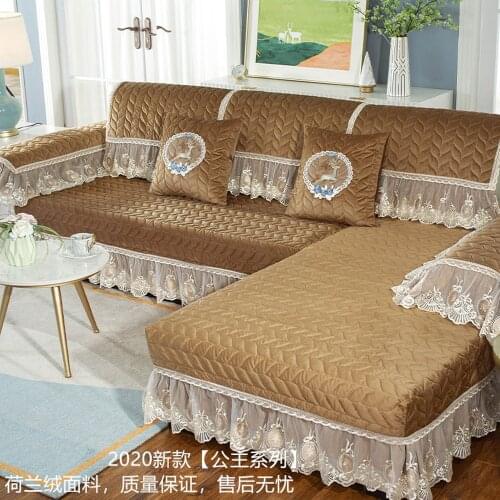 Brown Luxury Flannel Sofa Cover Crystal Velvet Sofa Towel Non-slip Plush Cushion Soft Comfortable Settee Slipcover Pillowcase D4