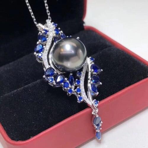 Pearl Pendant Fine Jewelry 925 Sterling Silver Round 9-10mm Nature Sea Water Tahiti Black Pearls Pendants Necklaces Present