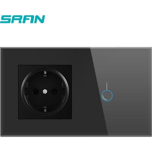 SRAN Touch sensor Switch with socket crystal glass panel 170~250V 16A 146*86 wall Socket with Light Switch 1Gang 1way