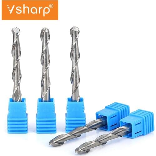 Vsharp 3.175 4 6mm Shank Tungsten Steel 2 Flutes Ball Nose Spiral Milling Cutter CNC Engraving Machine Tool Carbide End Mill
