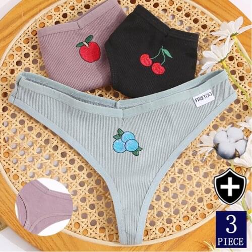 FINETOO M-XL Cotton Panties for Women Ladies Sexy Fruit Thongs Breathable T-Back G-String Girls Intimates Lingerie Cute Bikini