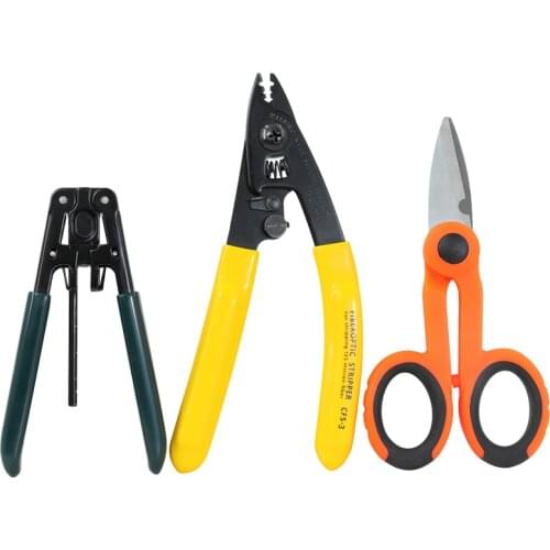 YOUYSI Free Shipping 3 packs Fiber Optic Tool Kit Kevlar Scissors Double Hole Pliers Stripper and Fiber Optic Stripper CFS-3
