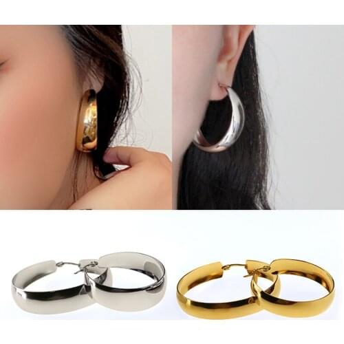Goth Earrings Hanging Trendy Wide Ring Earrings Big Circle Earrings Gold Large Hoop Earrings Womens Stainless Steel Jewelry