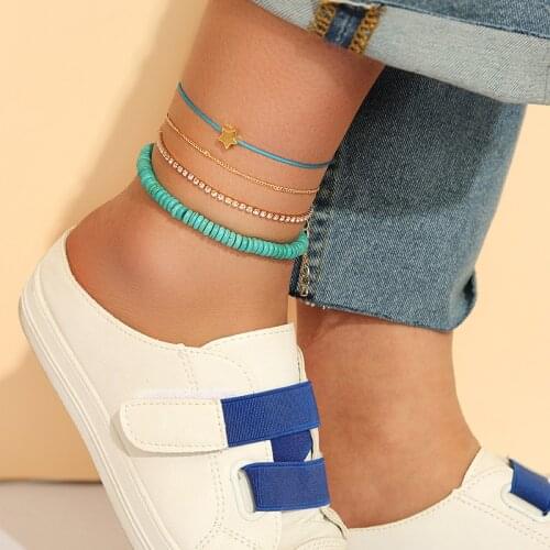 Star Pendant Anklets 2020 For Women New Stone Beads Rhinestone Chain Anklet Bohemian Bracelets On Leg BOHO Ocean Jewelry Gifts