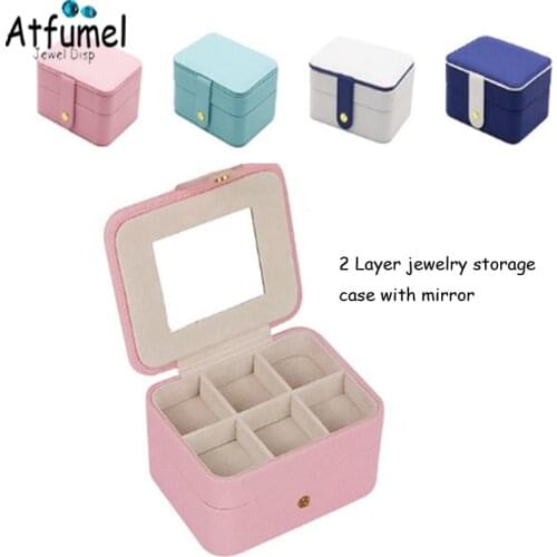 2 Layer Makeup Organizer Box Mini Cosmetic Bag Travel Jewelry Ring Earring Case With Mirror Wedding Rings Earrng Gift Box
