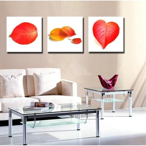 3 Panel Abstract Oil Painting Canvas Vintage Red Leaves Landscape Pictures Wall Decorative Paintings Red Kitchen Art No Frame