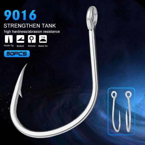 50pcs/lot High Strength Hooks Matte Tin Single Hooks 1/0#-2/0#-3/0#-4/0#-5/0# High-Carbon Steel Saltwater Fishing Hook
