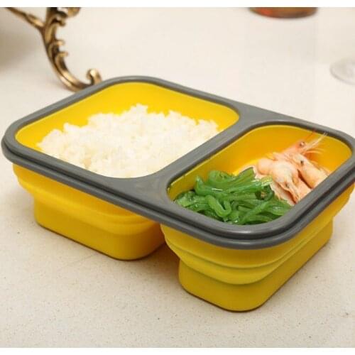 900ml Silicone Collapsible Portable Lunch Box Food Storage Container 2 Cell Bowl Bento Boxes Folding Lunchbox Eco-Friendly