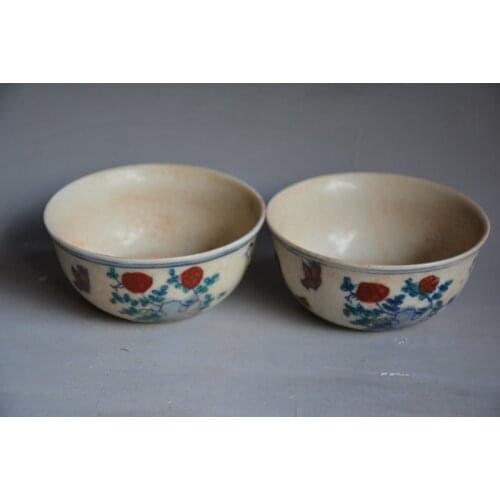 Antique art collections old Ming Dynasty Doucai porcelain Chicken cylinder cup, a pair, best adornment, Free shipping