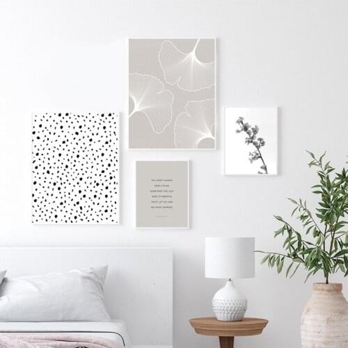Beige Grey Abstract Botanical Posters Scandinavian Gallery Wall Art Canvas Painting Just Breathe Quote Prints Living Room Decor