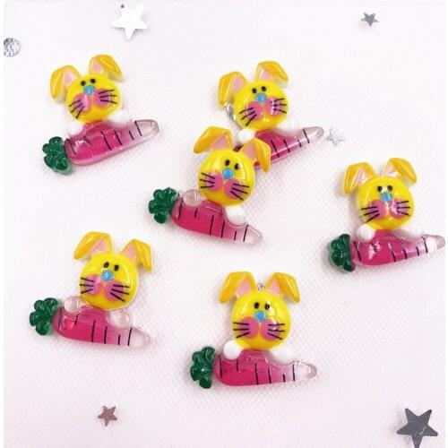 Glitter Resin Kawaii Colorful 3D Radish Rabbit Flatback Cabochon Stone 12PCS Scrapbook DIY Decor Home Figurine Crafts OH179