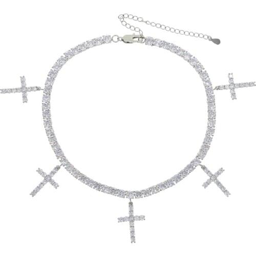 Sparking bling 5A cubic zirconia cz tennis chain iced out cz crosses charm choker necklace fashion women jewelry