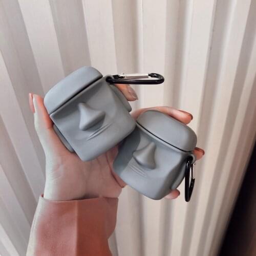 For AirPods Case Fashion carved Stone figure Earphone Case For AirPods 2 Wireless Bluetooth Headset Protect Cover with Keychain