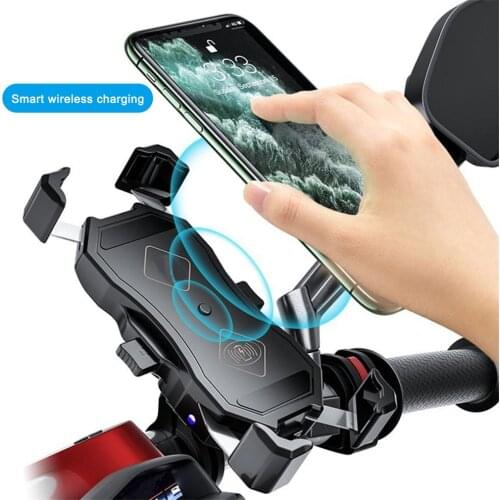 360° Rotation Motorcycle Phone Holder 15W Wireless Smart Charger Waterproof QC3.0 USB Wire Charging 2-in-1 Navigation Bracket