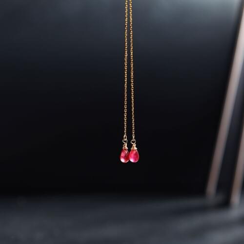 DAIMI 18K Gold Genuine Gemstones Ruby Long Earrings Female Simple Send Girlfriend Earrings Genuine Earrings