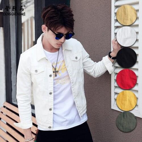 Retro Lapel Casual Jeans Jacket Mens New Multi-Color Stretch Cotton Denim Skinny Jacket Slim Regular Denim Jacket Classic