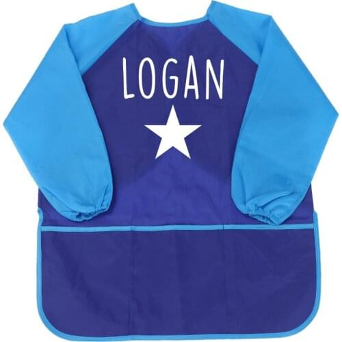 Personalized Kids Art Smocks Children Waterproof Artist Painting Aprons with Long Sleeve and 3 Pockets Customized Kids Apron