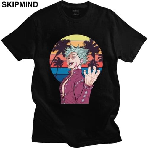 Vintage Japanese Manga T Shirt Seven Deadly Sins Tshirt Men Short Sleeve Cotton Nanatsu No Taizai T-shirt Sin of Greed Ban Tee